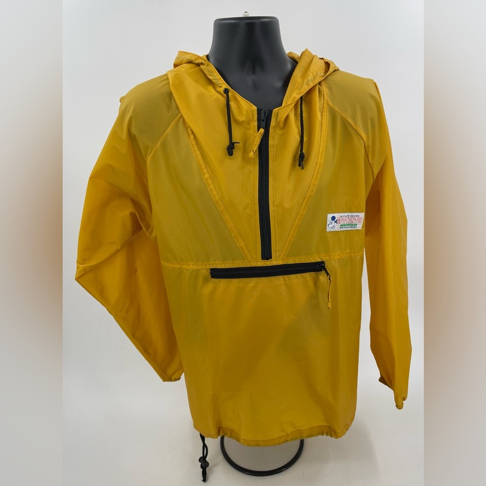 Mickey Mouse INC Disney World 1/4 Zip Windbreaker Mens L Packable w/ Bag Yellow